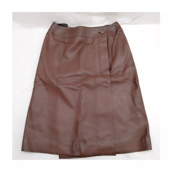 New CHANEL Brown Lambskin and Silk Wrap Skirt - Picture 3 of 11